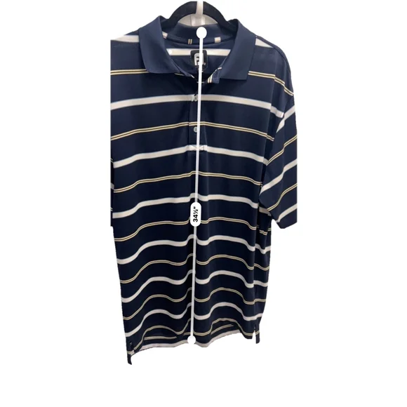 FootJoy FJ Golf Polo Shirt Stretch Men's Size Large Blue Yellow White Striped - Picture 10 of 10
